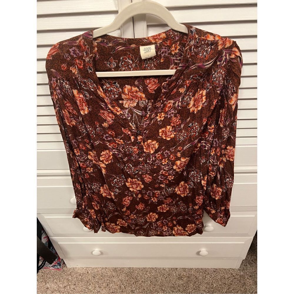 Good Hart Large L Matilda Jane Orange Red Floral Rayon Mariposa Blouse Top Boho